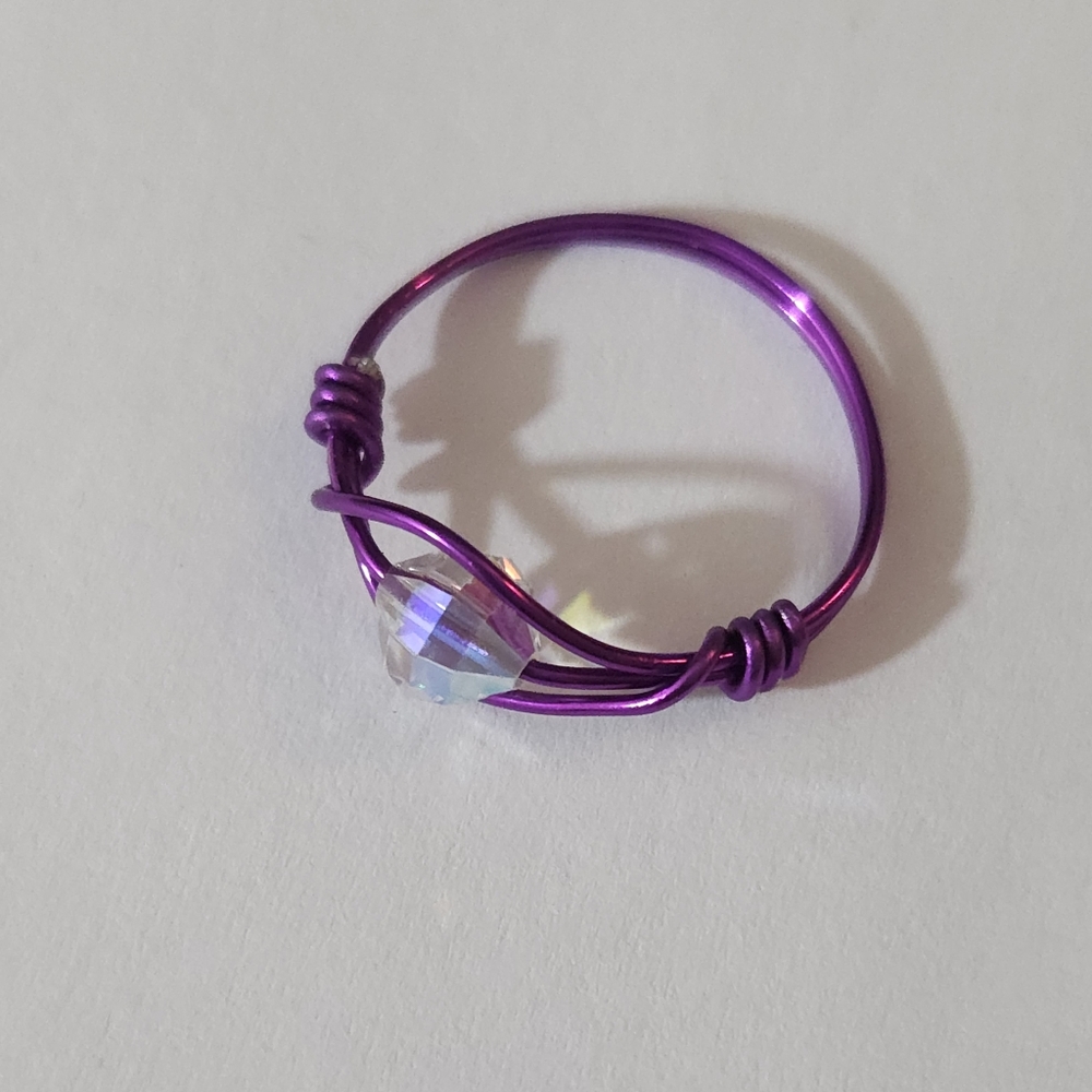 Handmade Vintage Aurora Borealis Crystal Wire Wrapped Ring Size 7 / Made to Size - Picture 12 of 13